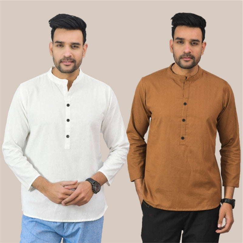 Combo of 2 Men Kurtas Solid Cotton Flax