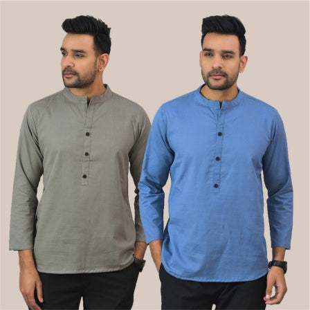 Combo of 2 Men Kurtas Solid Cotton Flax