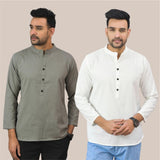 Combo of 2 Men Kurtas Solid Cotton Flax