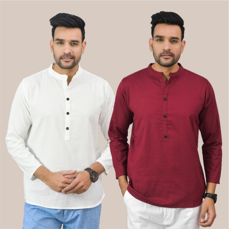 Combo of 2 Men Kurtas Solid Cotton Flax