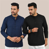 Combo of 2 Men Kurtas Solid Cotton Flax