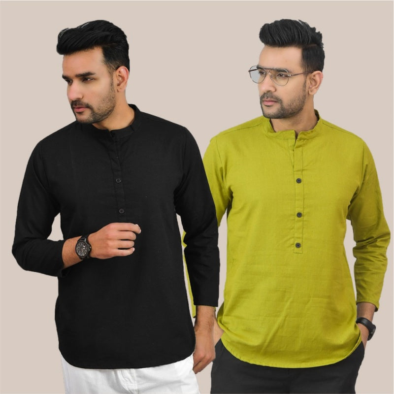 Combo of 2 Men Kurtas Solid Cotton Flax