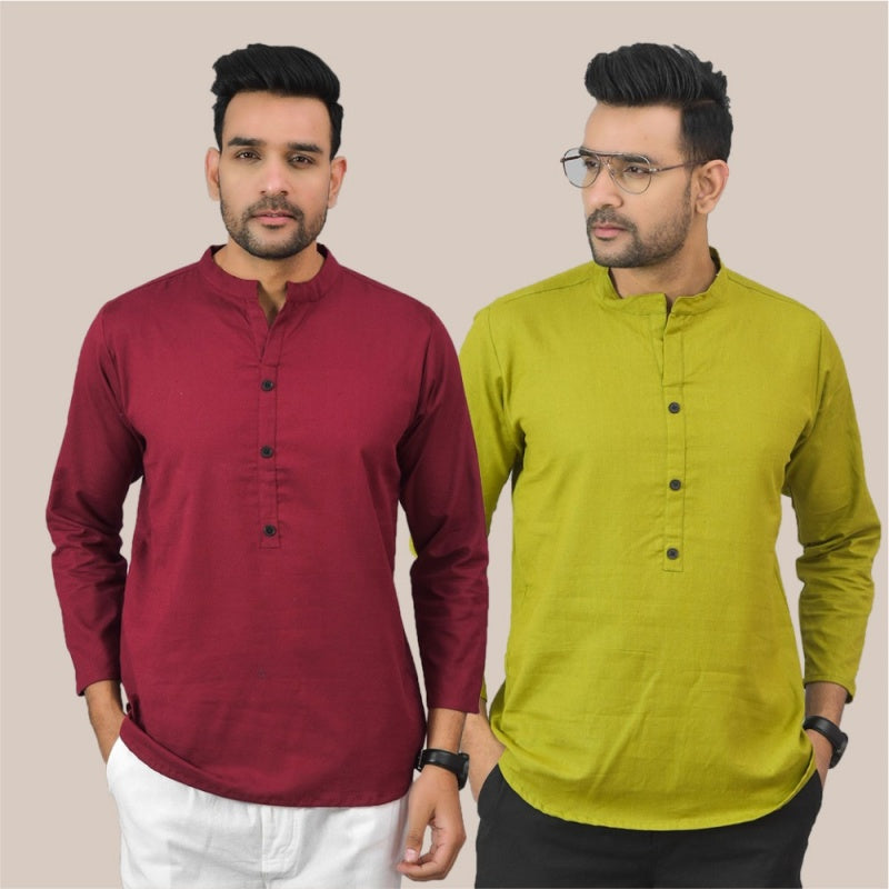 Combo of 2 Men Kurtas Solid Cotton