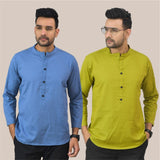 Combo of 2 Men Kurtas Solid Cotton Flax