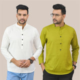 Combo of 2 Men Kurtas Solid Cotton Flax