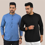 Combo of 2 Men Kurtas Solid Cotton Flax