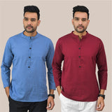 Combo of 2 Men Kurtas Solid Cotton Flax