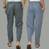 Combo of 2 Men Navy Blue Blue Cotton Handloom Stripe Pant