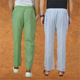 Combo of 2 Men Olive Green Blue Cotton Handloom Stripe Pant