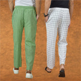 Combo of 2 Men Olive Green White Cotton Handloom Stripe Pant