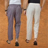 Combo of 2 Men Purple Beige Cotton Handloom Stripe Pant