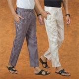 Combo of 2 Men Purple Beige Cotton Handloom Stripe Pant