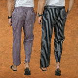 Combo of 2 Men Purple Black Cotton Handloom Stripe Pant