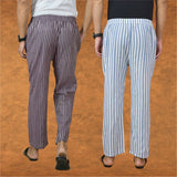 Combo of 2 Men Purple Blue Cotton Handloom Stripe Pant