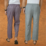 Combo of 2 Men Purple Gray Cotton Handloom Stripe Pant