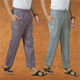 Combo of 2 Men Purple Gray Cotton Handloom Stripe Pant