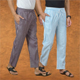 Combo of 2 Men Purple Sky Blue Cotton Handloom Stripe Pant