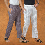 Combo of 2 Men Purple White Cotton Handloom Stripe Pant