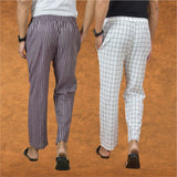 Combo of 2 Men Purple White Cotton Handloom Stripe Pant