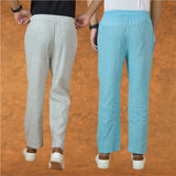 Combo of 2 Men Sky Blue White Cotton Handloom Solid Pant