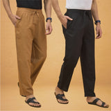 Combo of 2 Men Solid Cotton Flex Pant Black Brown