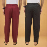 Combo of 2 Men Solid Cotton Flex Pant Black Maroon