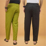 Combo of 2 Men Solid Cotton Flex Pant Black Olive Green