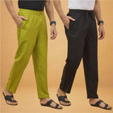 Combo of 2 Men Solid Cotton Flex Pant Black Olive Green