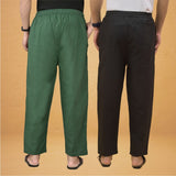 Combo of 2 Men Solid Cotton Flex Pant Bottle Green Black