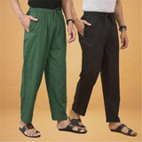 Combo of 2 Men Solid Cotton Flex Pant Bottle Green Black