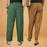 Combo of 2 Men Solid Cotton Flex Pant Bottle Green Brown