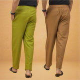 Combo of 2 Men Solid Cotton Flex Pant Brown Olive Green