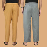 Combo of 2 Men Solid Cotton Flex Pant Gray Beige