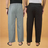 Combo of 2 Men Solid Cotton Flex Pant Gray Black