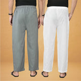 Combo of 2 Men Solid Cotton Flex Pant Gray White