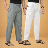 Combo of 2 Men Solid Cotton Flex Pant Gray White