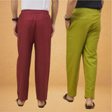 Combo of 2 Men Solid Cotton Flex Pant Maroon Olive Green