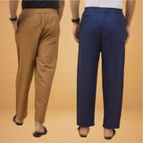 Combo of 2 Men Solid Cotton Flex Pant Navy Blue Brown