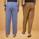 Combo of 2 Men Solid Cotton Flex Pant Sky Blue Brown