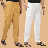 Combo of 2 Men Solid Cotton Flex Pant White Beige