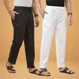 Combo of 2 Men Solid Cotton Flex Pant White Black