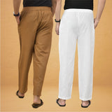 Combo of 2 Men Solid Cotton Flex Pant White Brown