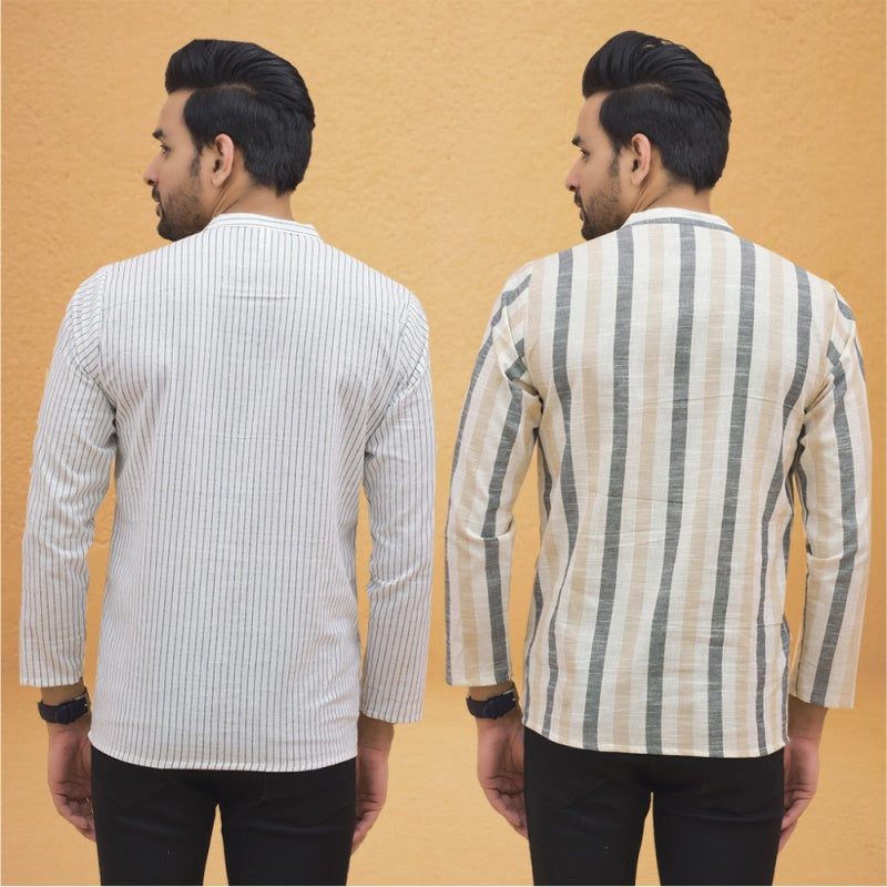 Combo of 2 Men Stripe Cotton Handloom Kurta