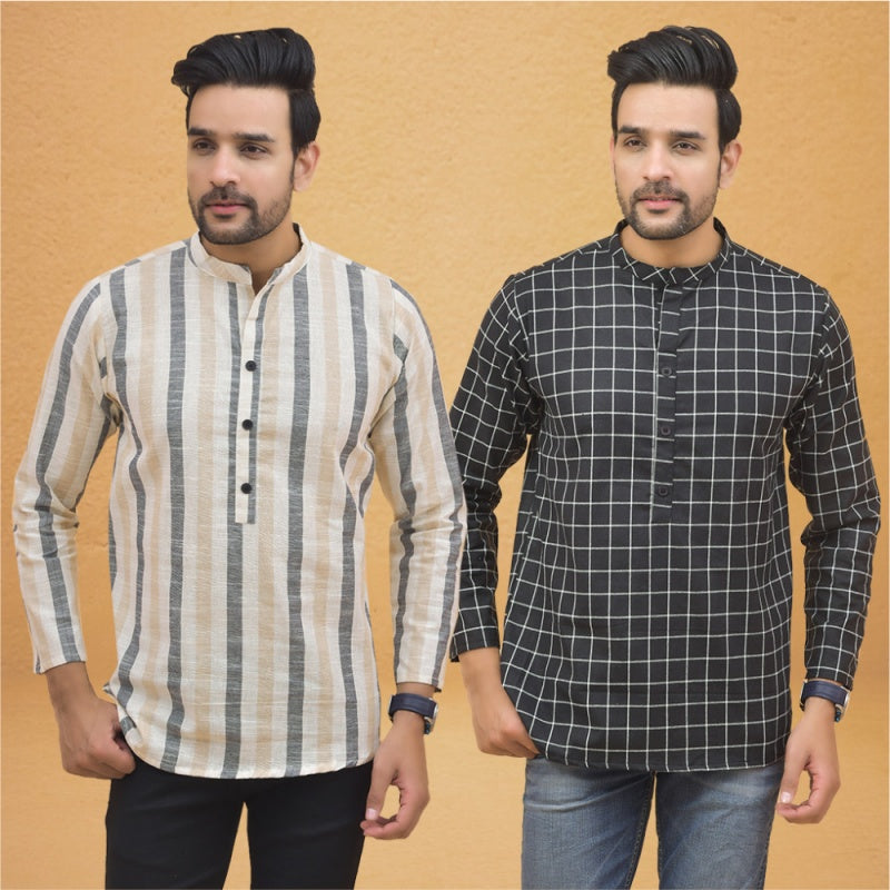 Combo of 2 Men Stripe Cotton Handloom Kurta