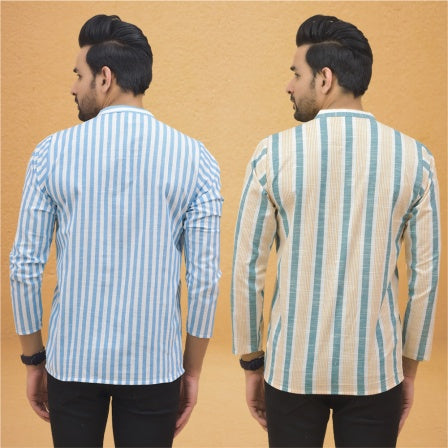 Combo of 2 Men Stripe Cotton Handloom Kurta