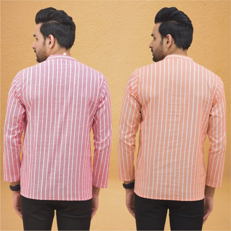 Combo of 2 Men Stripe Cotton Handloom Kurta