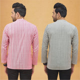 Combo of 2 Men Stripe Cotton Handloom Kurta Pink White