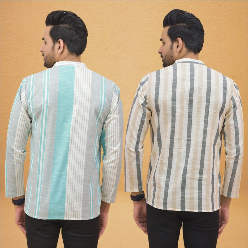 Combo of 2 Men Stripe Cotton Handloom Kurta