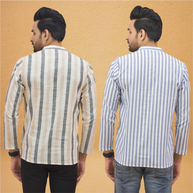 Combo of 2 Men Stripe Cotton Handloom Kurta