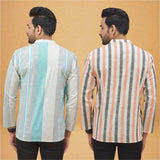 Combo of 2 Men Stripe Cotton Handloom Kurta White Peach